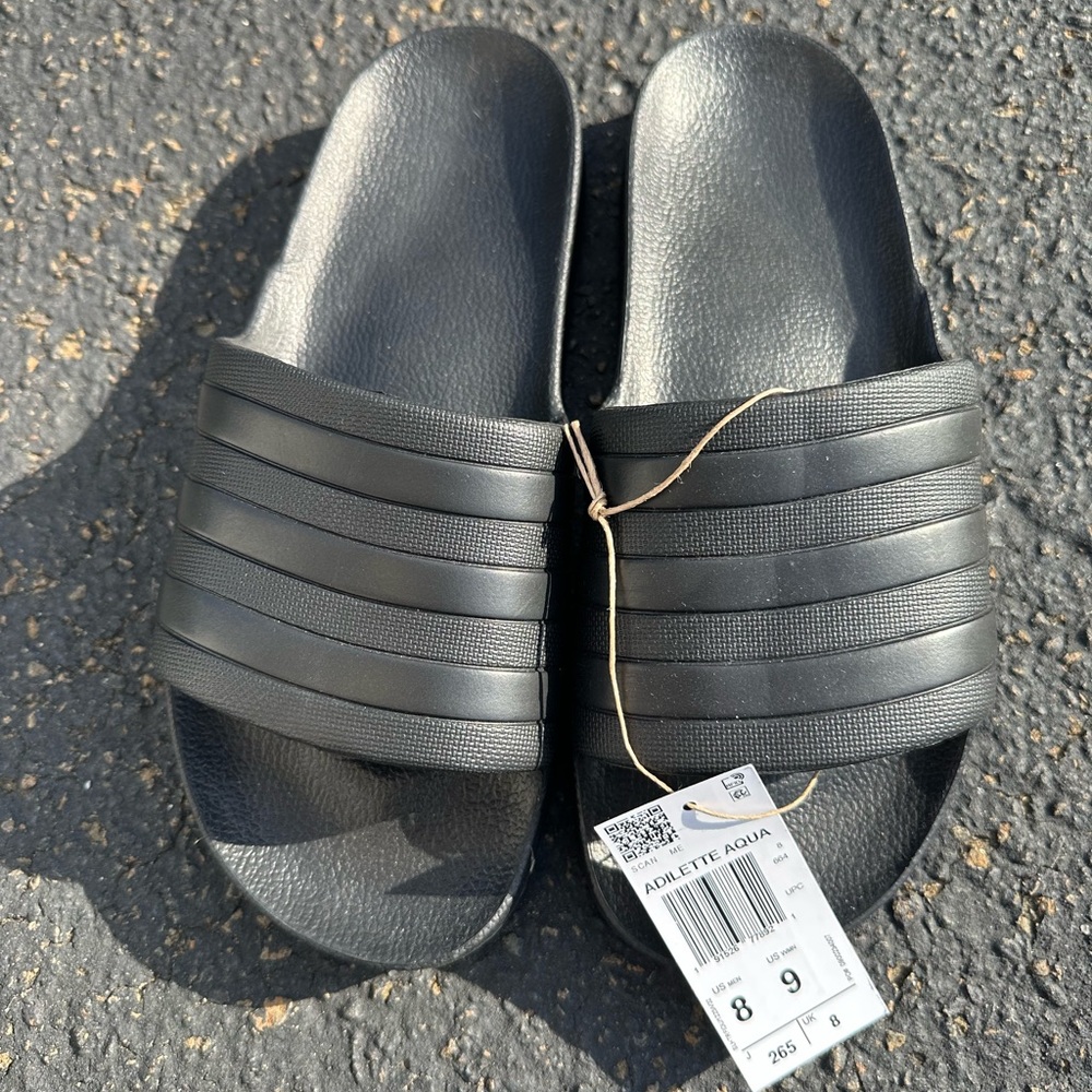 Adidas Black Adilette Aqua Slides